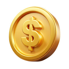 Golden Coin with Dollar Sign Symbol 3d icon in cartoon plastic style minimal isolated on transparent white background, clipping path