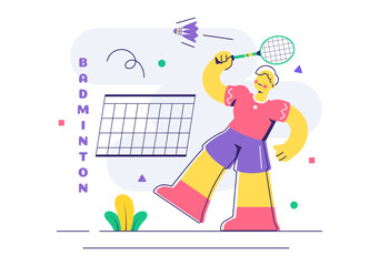 Vector Illustration of a Badminton Player Featuring a Shuttlecock and Racket on the Court, Competing in the Sport as a Leisure Activity Background