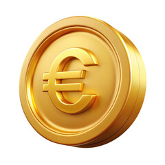 Obraz premium Golden Coin with Euro Sign Symbol 3d icon in cartoon plastic style minimal isolated on transparent white background, clipping path