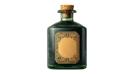 Vintage apothecary bottle green glass with cork stopper antique medicine container potion vial liquid on transparent background