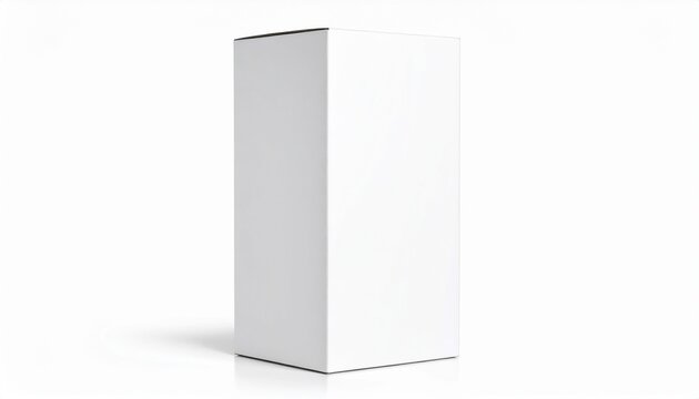 Blank white tall cardboard box isolated on white background