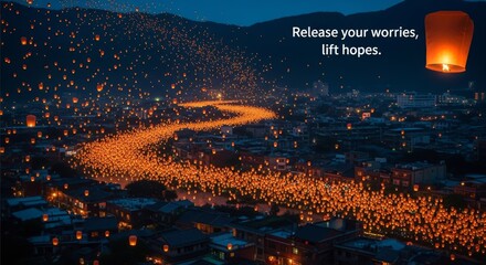 Pingxi Sky Lantern Festival: A River of Light - Thousands of glowing sky lanterns illuminate the night sky over Pingxi, symbolizing hope, release, dreams, wishes