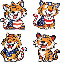 Tiger illustration usa flag color t-shirt pint design on a white background
