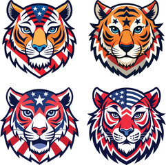 Tiger illustration usa flag color t-shirt pint design on a white background
