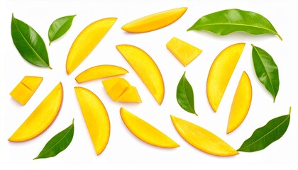 mango leaf with slices isolated on white background