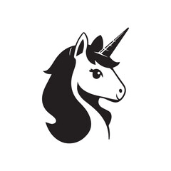 a simple black and white cute unicorn head design