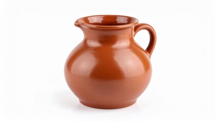 Clay brown jug isolated on white background