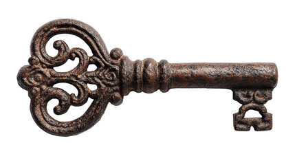 Isolated antique ornate key image for security concept or vintage treasure hunt game asset illustration on transparent background
