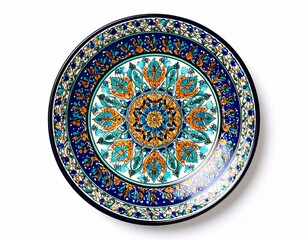 Painted ceramic plate isolated on white background 