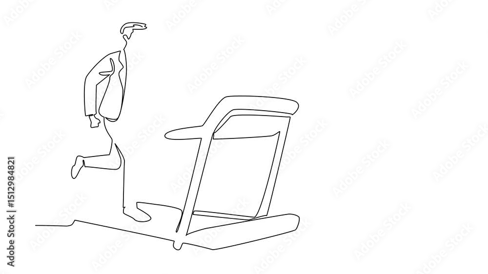 Poster self drawing animation of continuous one line drawing man in suit running on treadmill with heart im