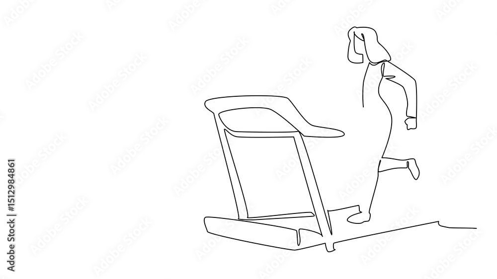 Aufkleber animated self drawing of single continuous line drawing woman in blazer running on treadmill with he