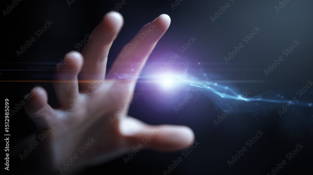 Poster hand hovering above a virtual interface with light energy effect