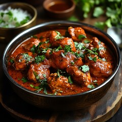 Spicy Red Chicken Curry in a Bowl, Traditional Indian Dish