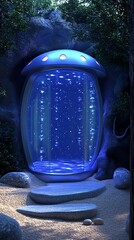 Futuristic portal in a mystical forest