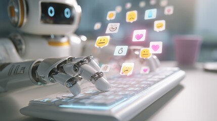Robot Assistant Typing on Projected Keyboard with Emoji Feedback