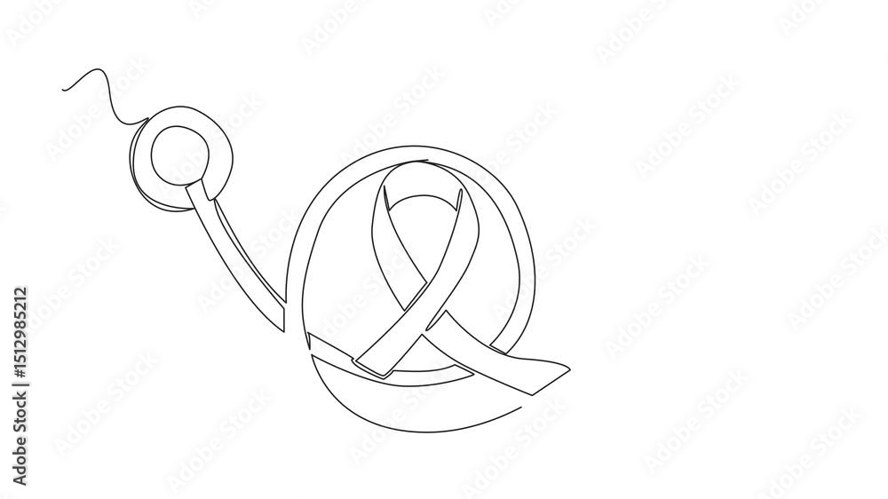 Poster animated self drawing of ingle continuous line drawing stethoscope with coiled cable and in the midd