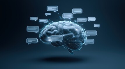 Digital Brain Animation with Chat Bubbles Signifying Communication and Ideas