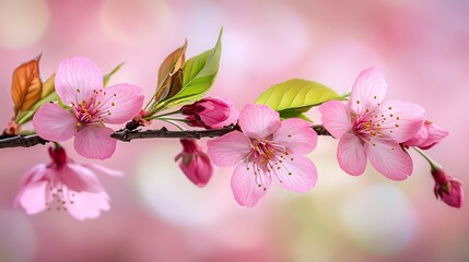 Naklejka premium Delicate pink blossoms on a branch