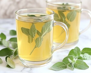 Refreshing herbal tea in clear cups