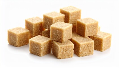 Brown sugar cubes sweet candy isolated on white background