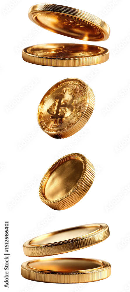 Poster golden coins floating with symbol of digital currency and technology