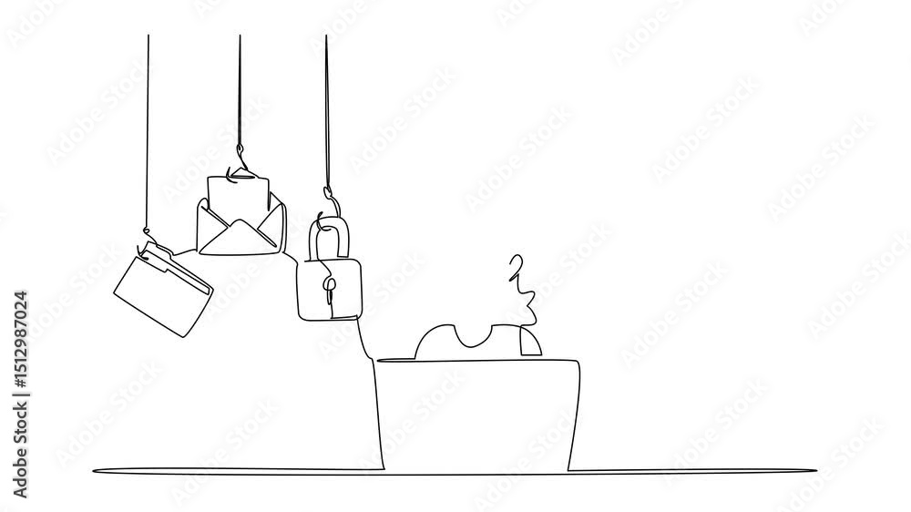 Poster animated self drawing of continuous line drawing a grandma typing on a laptop and some icons require