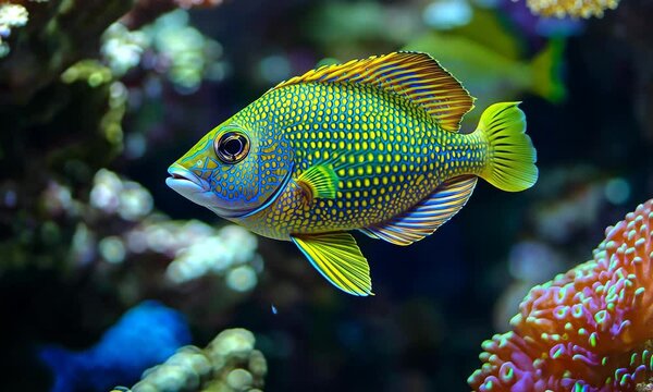 Colorful fish swimming in coral reef