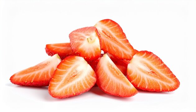 Stack of strawberries sliced isolated on white background