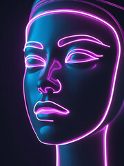 Naklejka premium Glowing Neon Outline Human Face Artistic Futuristic Cyberpunk Design