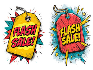 Bright and Bold Flash Sale Tags with Comic Style and Dynamic Elements