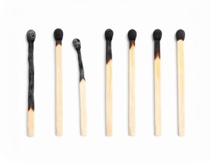 Burned matches isolated on white background