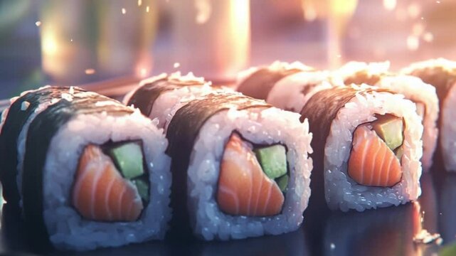 sushi with tuna meat and seaweed on a plate