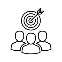 Icon of group of people below a target, symbolizing the concept of target audience