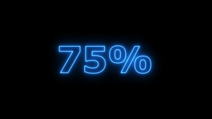 75% progress. glowing 75 percent number illustration. 