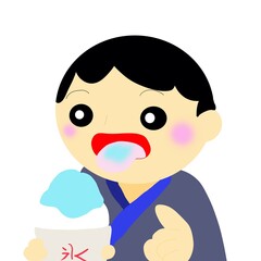 Obraz premium カキ氷を食べて舌が真っ青になりすぎてビックリ顔の子