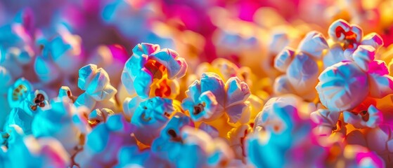 Popcorn on a colorful neon background. AI generated