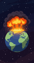 Fototapeta premium A fiery asteroid heading towards Earth, creating a dramatic and dangerous scenario. The visual represents an impending disaster from space.