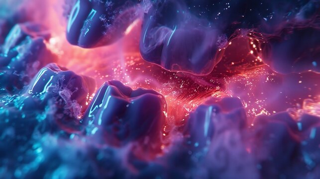 Futuristic nano gel repairing microscopic tooth cracks in real time glowing sci fi aesthetic background