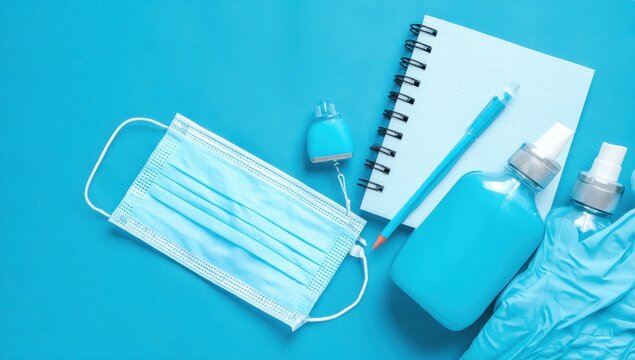 Blue hygiene & school supplies - Powered by Adobe