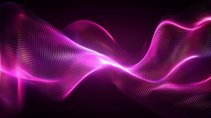 Abstract glowing pink wave design on dark background with dotted patterns