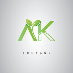 AK Natural Leaf Monogram Logo – Elegant Eco-Friendly Initial Design for Creative Branding & Organic Businesses