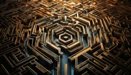 Metallic Maze Aerial View of Intricate Labyrinth Design