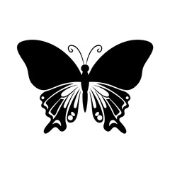 Black butterfly silhouette vector illustration for graphic design and nature themed projects isolated art work