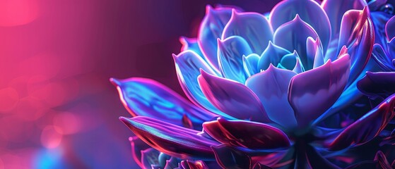 Trendy neon background with succulent plant.