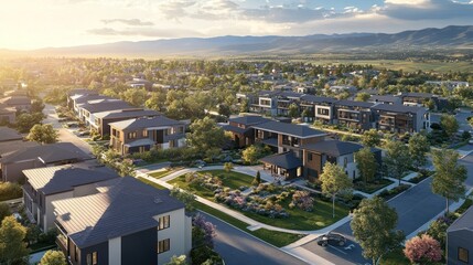 Suburban neighborhood with modern homes
