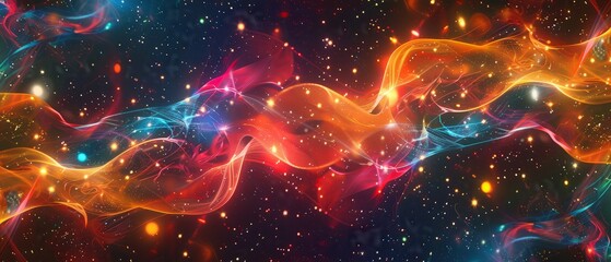 Vibrant abstract neon background with glowing lines and stars. concept of futuristic design, energetic colors, dynamic patterns. AI generated