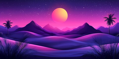 Neon Desert Landscape at Night