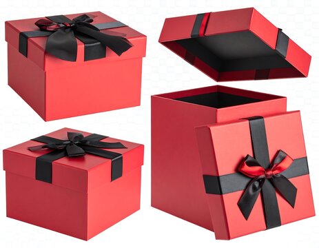 Red gift boxes with black ribbon