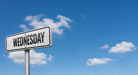 Obraz premium Midweek Motivation: Wednesday Signpost Against a Serene Blue Sky