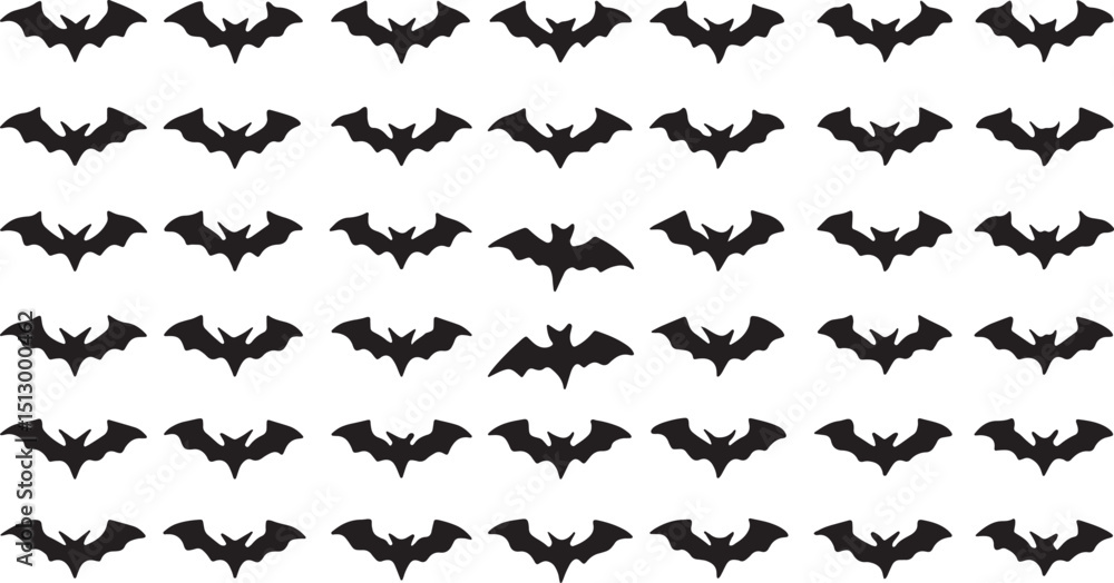 Poster halloween bats pattern: a captivating pattern of stylized bat silhouettes arranged across the frame,